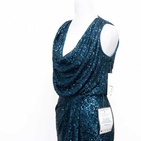 Eliza J Sequin Cowl Neck Sheath‎ Dress in Teal – NWT Size 2 - Picture 10 of 12